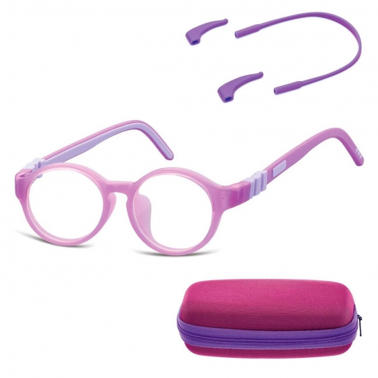 Elastyczne dziecięce oprawki okularowe zerówki okrągłe + gumka Sunoptic K7 fioletowe